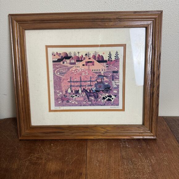 Charles Wysocki VINTAGE Farm Folk Frame Print 12 x‎ 14 inches - Picture 1 of 10
